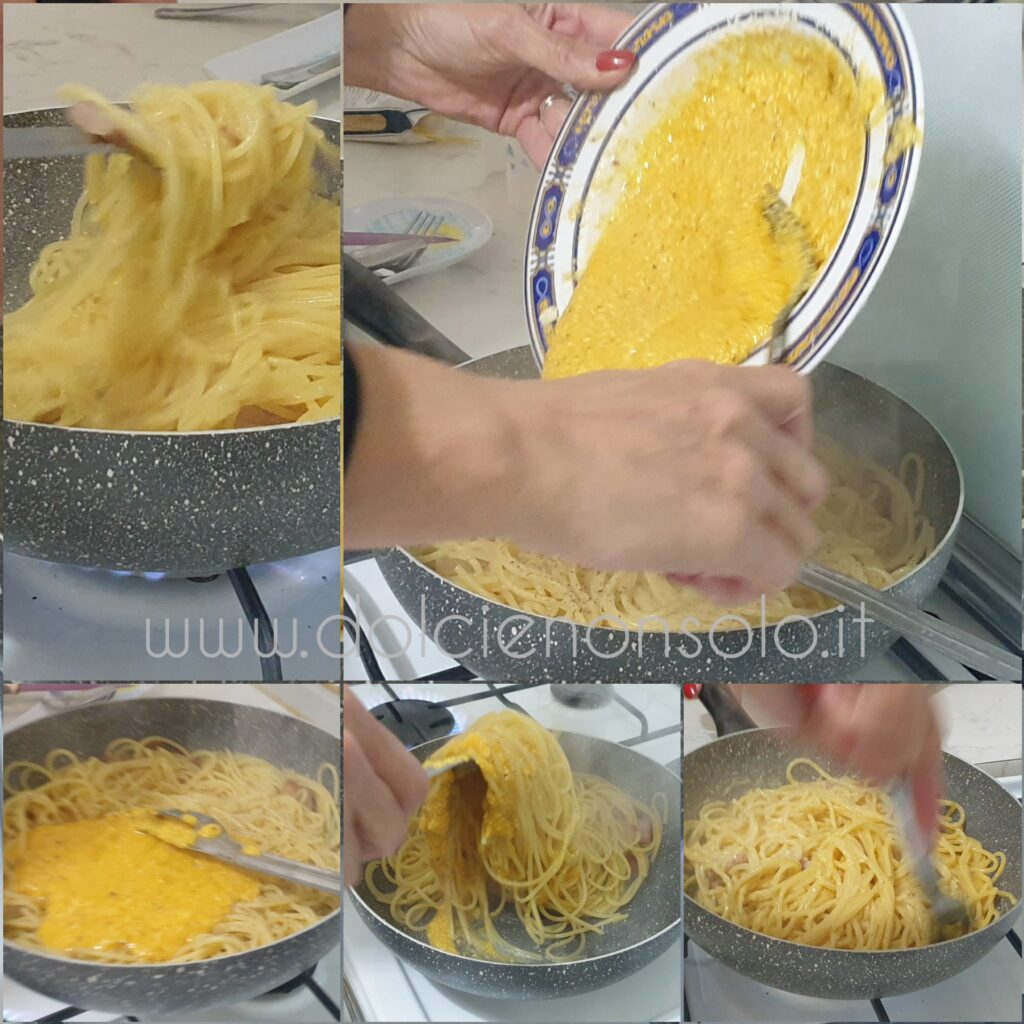 mantecatura spaghetti alla carbonara